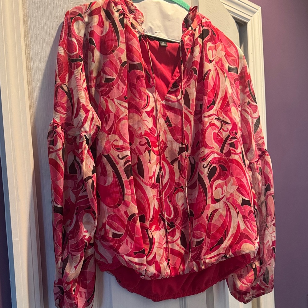 INC International Concepts Pink and Red Patterned Bomber Jacket